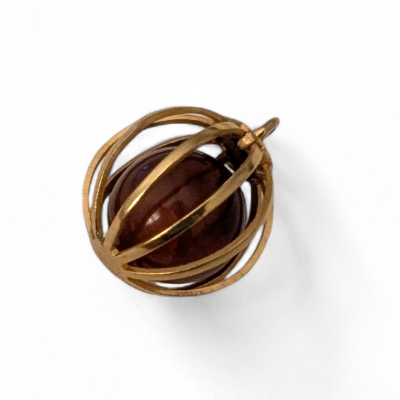 CARNELIAN Vintage Gold Caged Charm Bauble - Picture 4 of 6